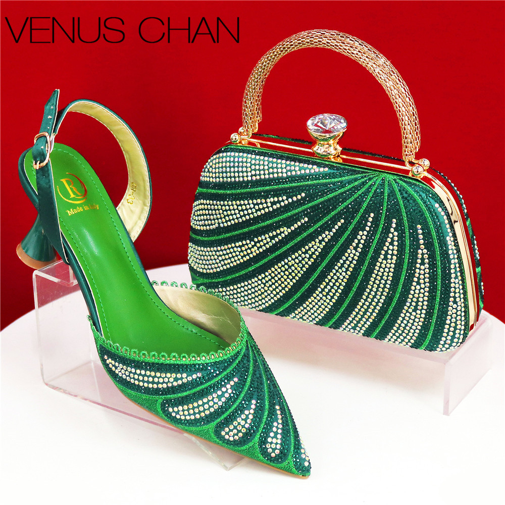 Women Bags Medium Size - Zapatos de tacón verdes con diamantes