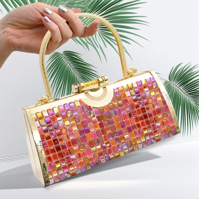 Women Bags Golden - Bolso cheongsam dorado con diamantes para
