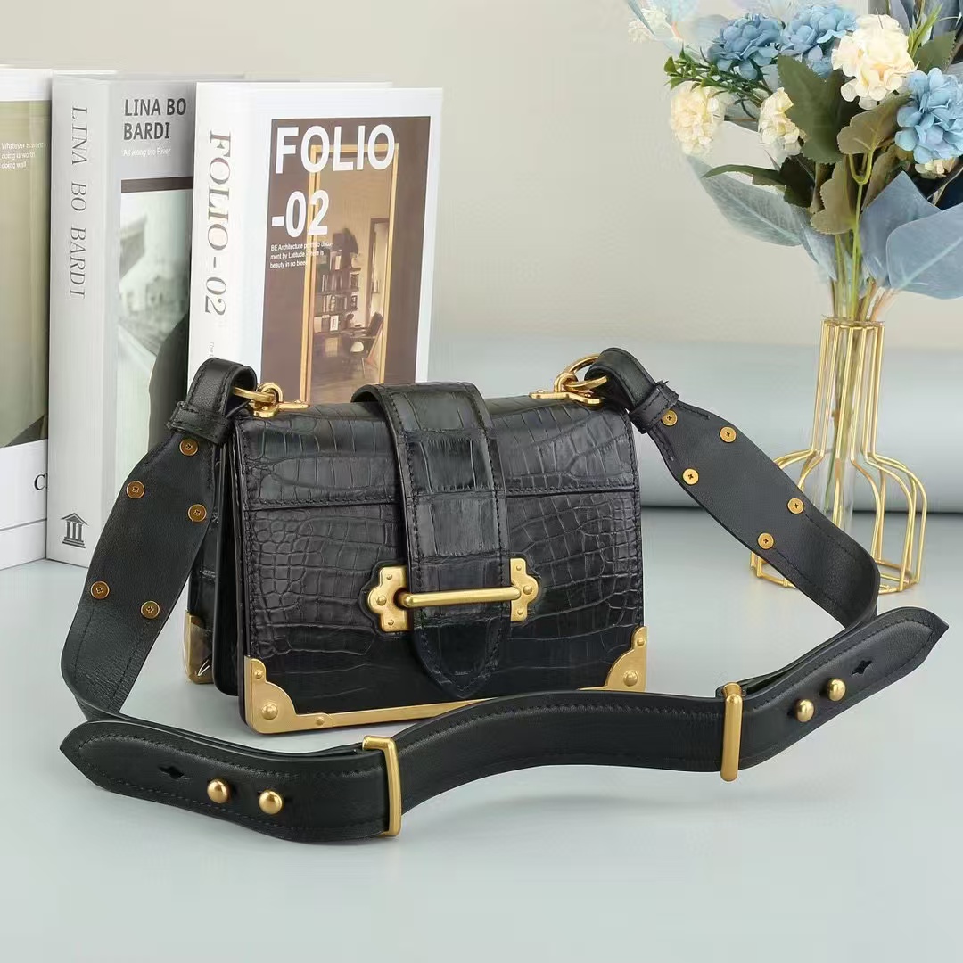 Women Bags Golden - Bolso bandolera de piel de cocodrilo
